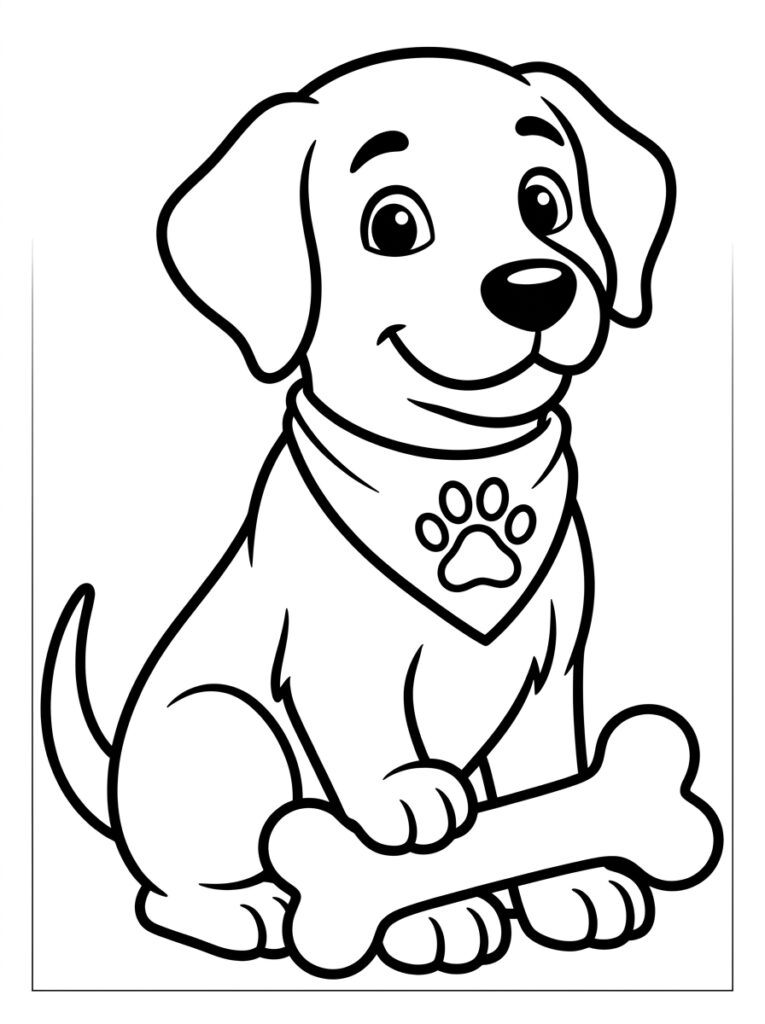 Zittende hond met bandana en kluif