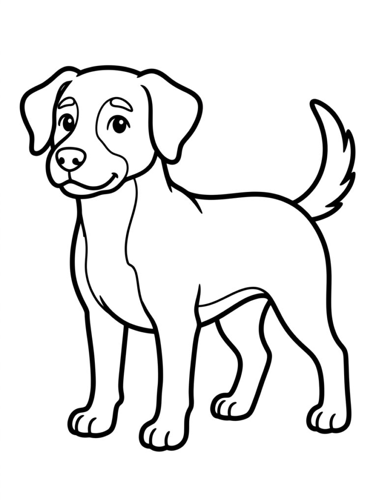 Hond met grote ogen staat met staart omhoog