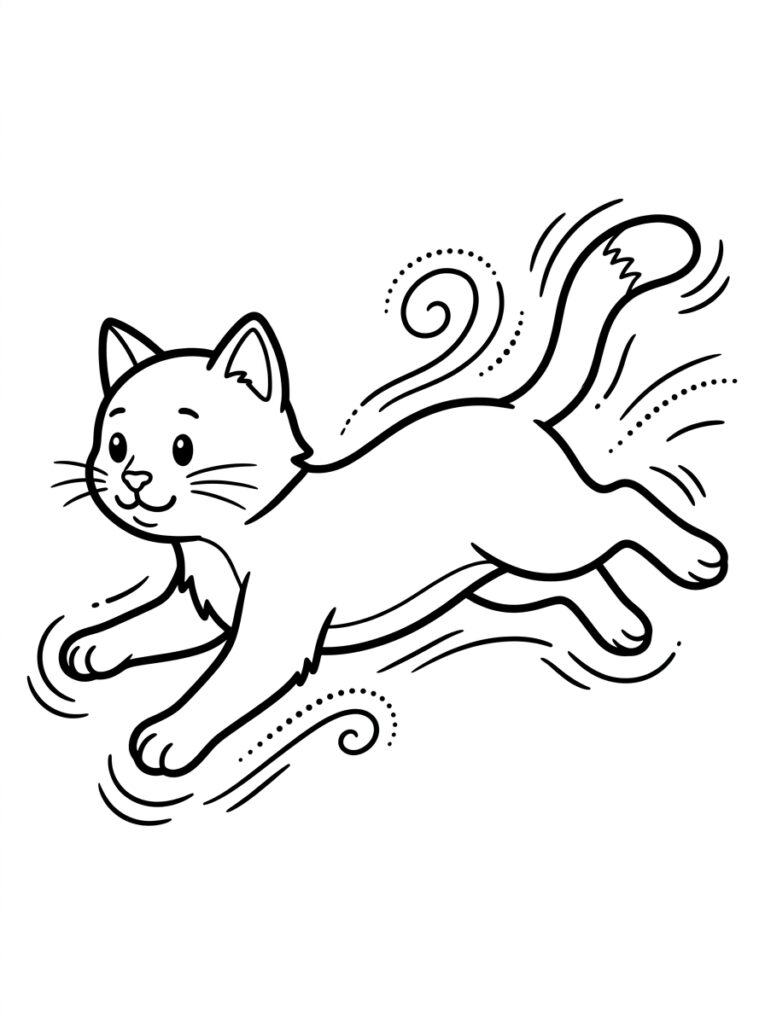 Rennende kat met gestrekte poten en staart