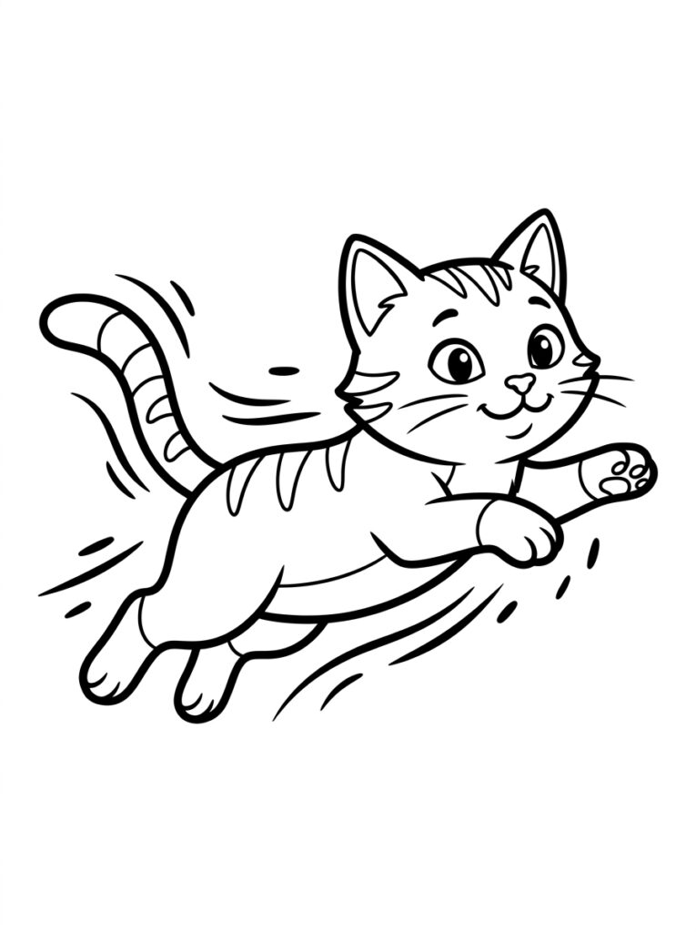 Springende kat met gestreepte staart en poten