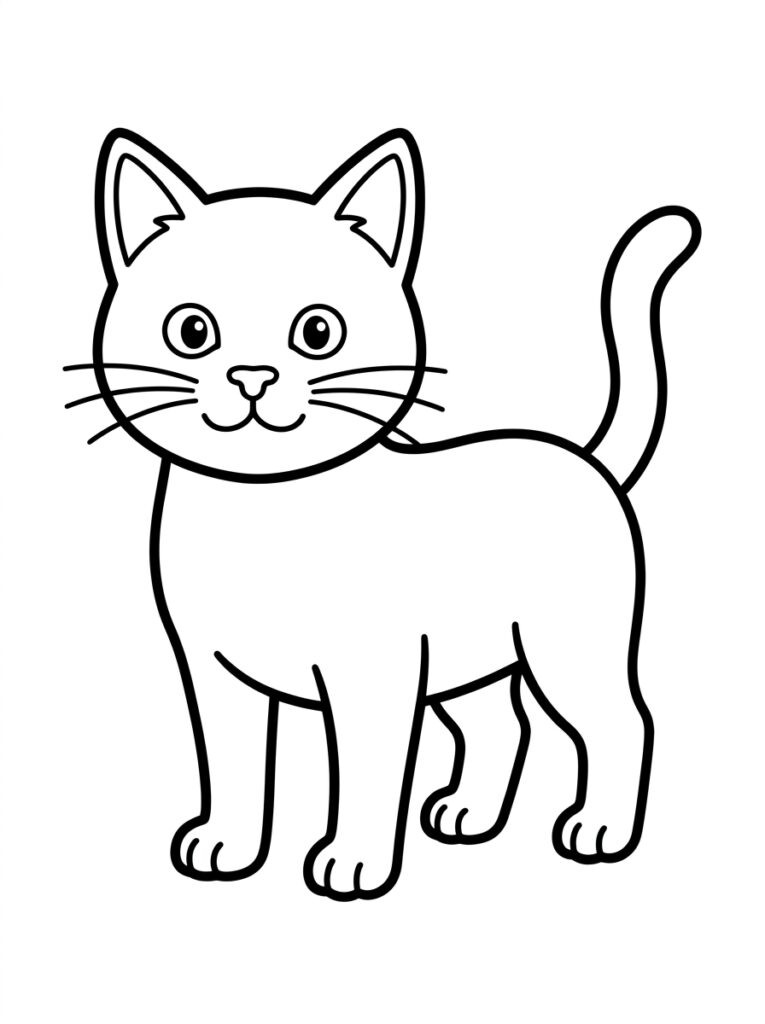 Staande kat met grote ogen en krullende staart