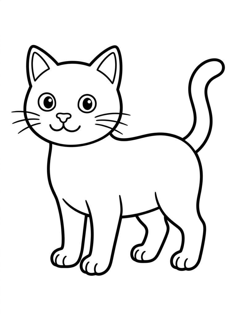 Staande kat met grote ogen en opgeheven staart