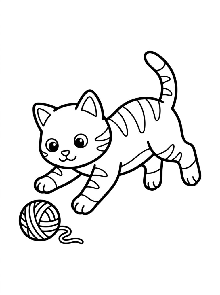 Kitten bespringt bolletje wol