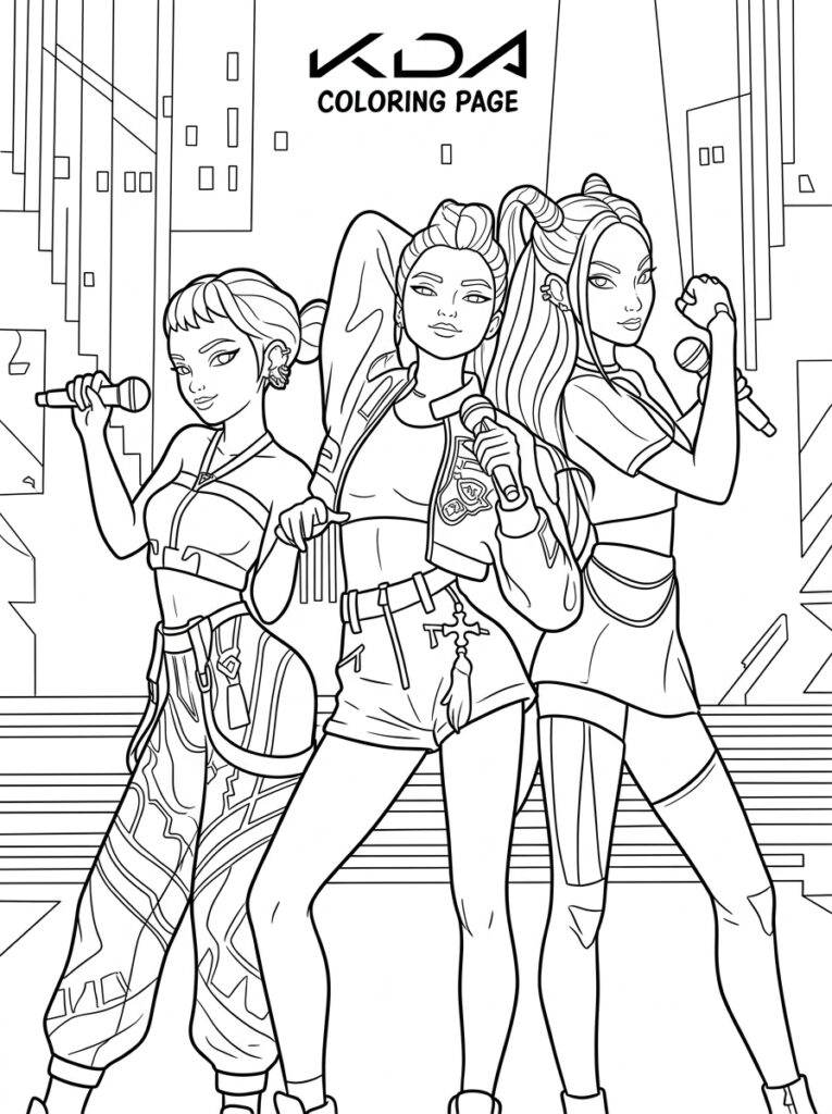 Drie kpop demonen houden microfoons vast op trap