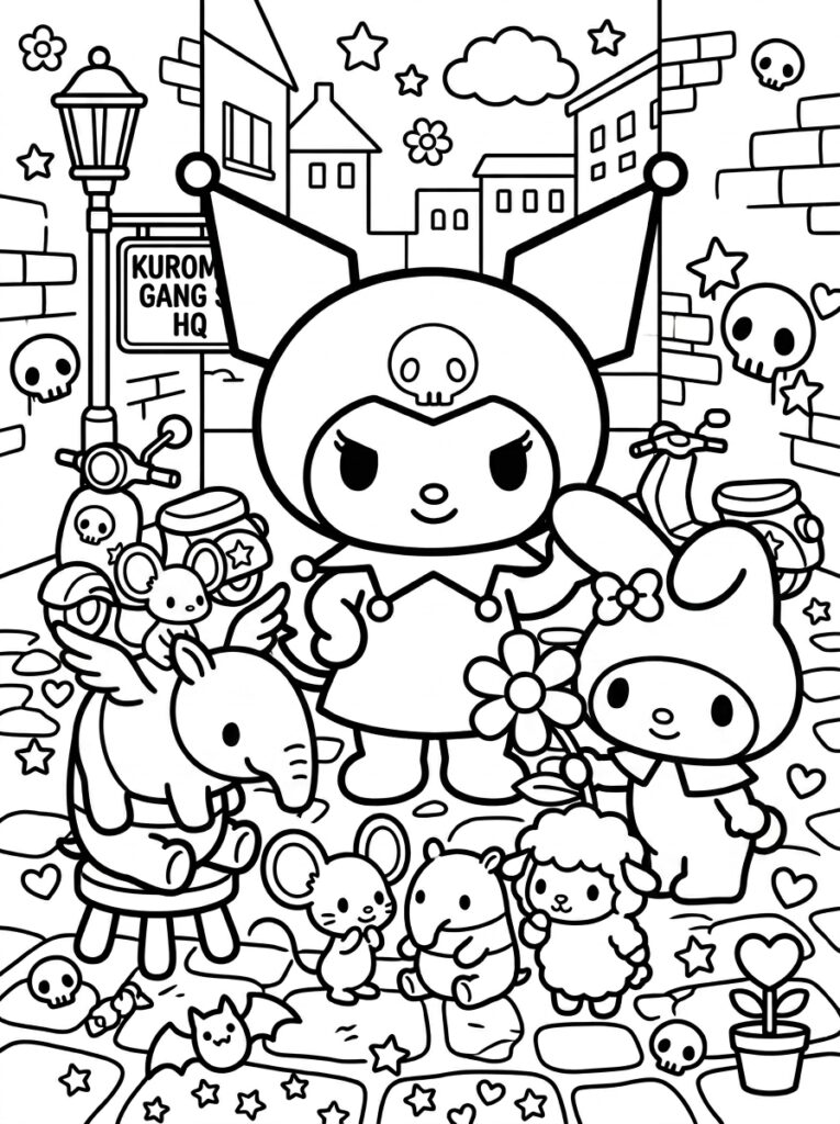Kuromi met konijn en olifant met vleugels