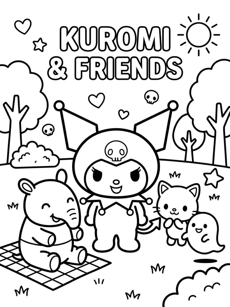 Kuromi met muis kat spook en hond buiten