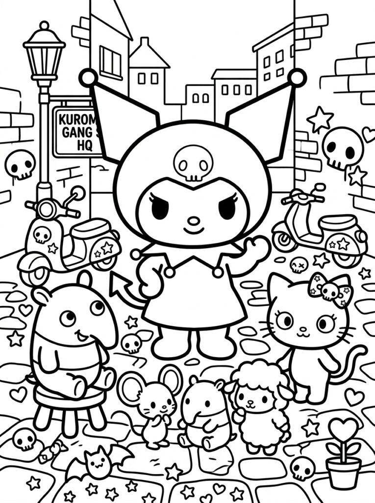 Kuromi met muizen kat schaap en scooters