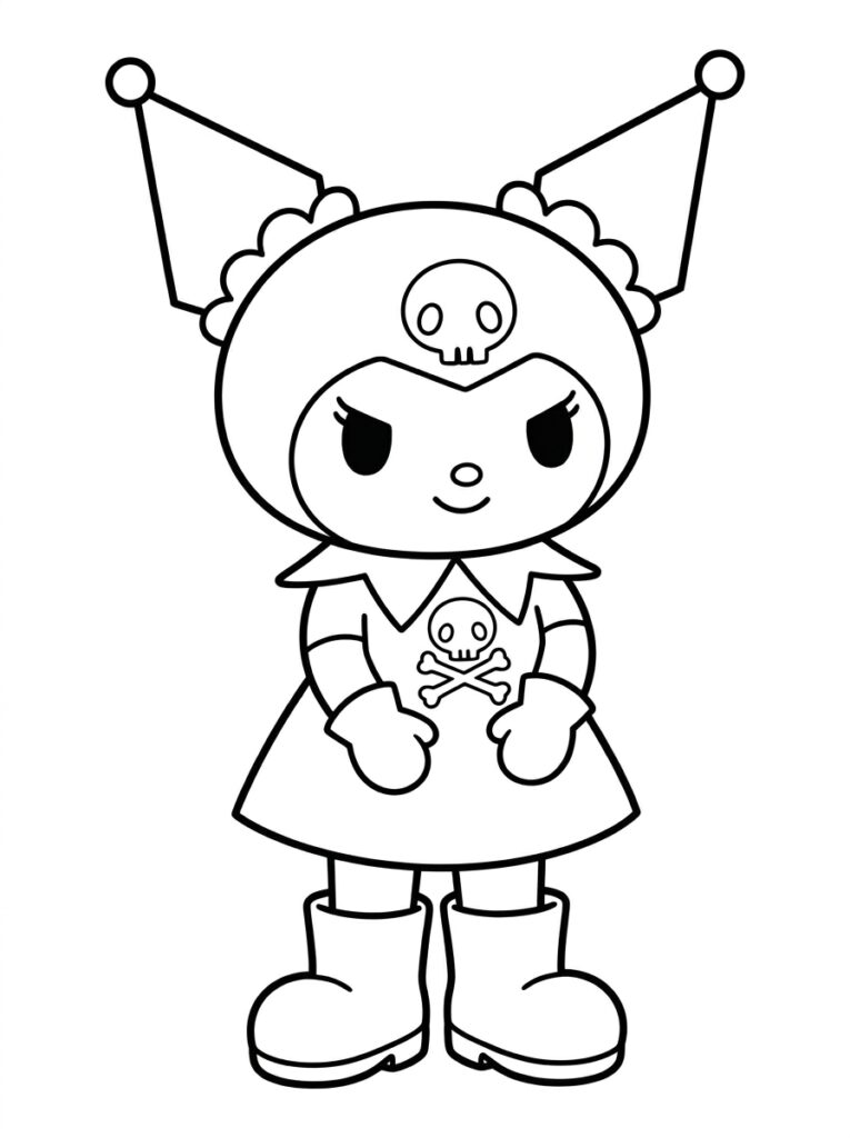 Kuromi in jurk met schedel en kruisbeenderen