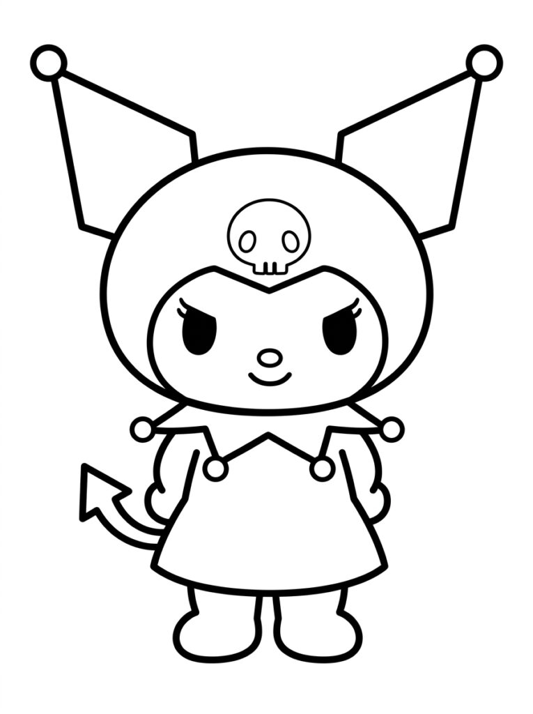 Kuromi met pijlstaart en schedel op hoed