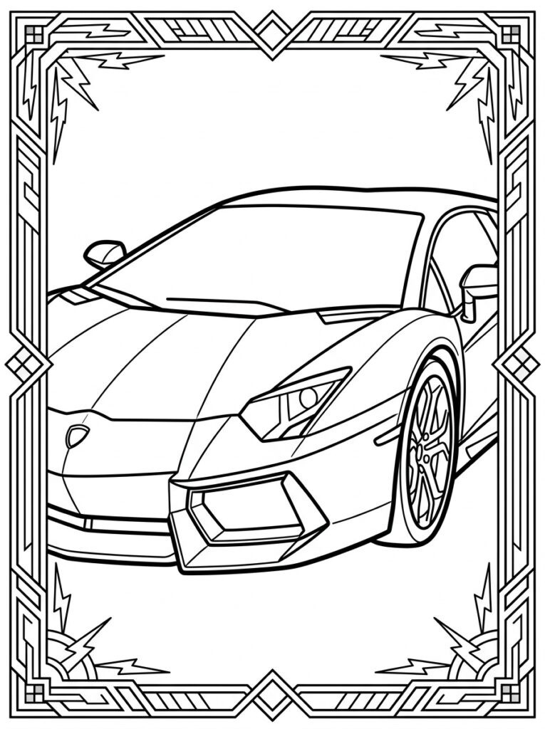 Lamborghini in sierlijst met bliksemsymbolen