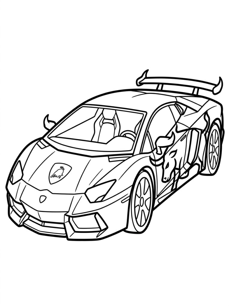 Lamborghini met stierkop op zijkant en hoorns op spoiler