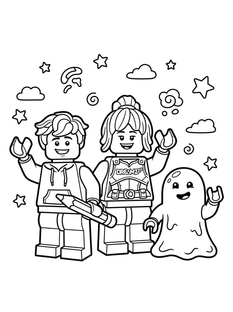 Jongen en meisje met spook tussen sterren en wolken