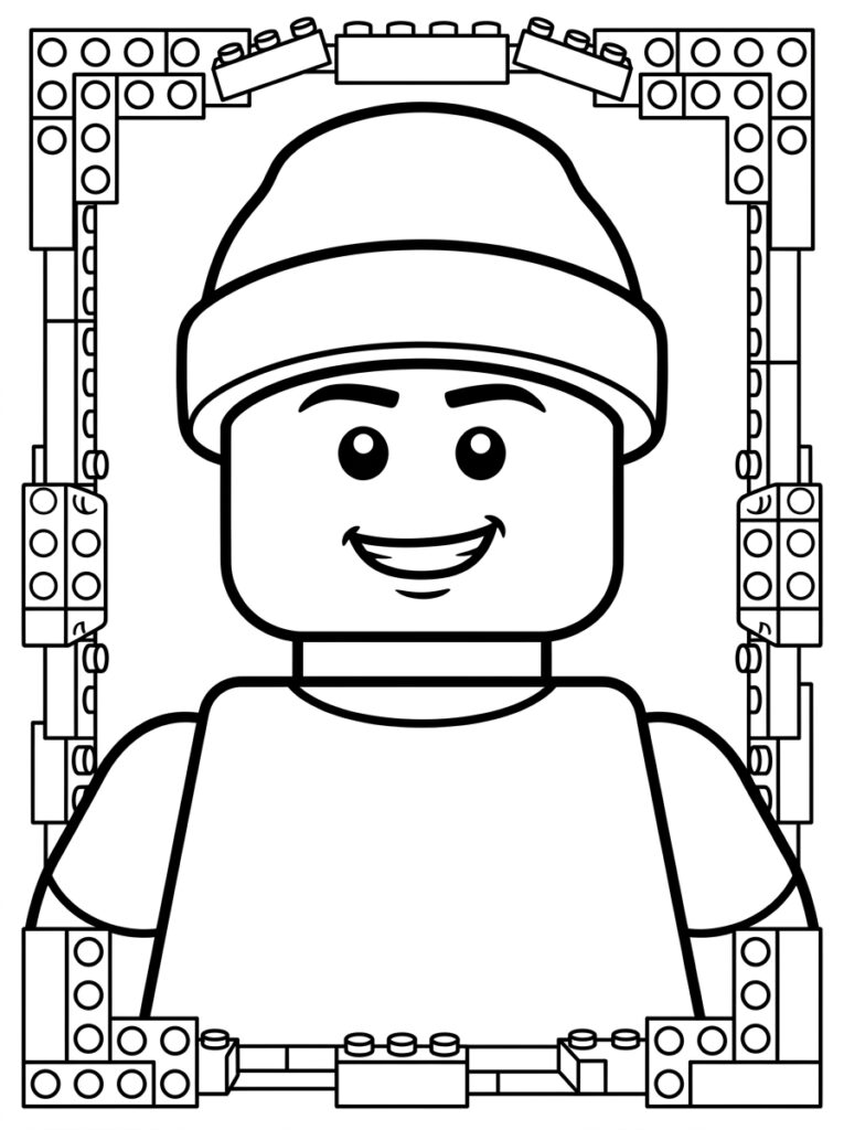 LEGO man met muts in blokken omlijsting