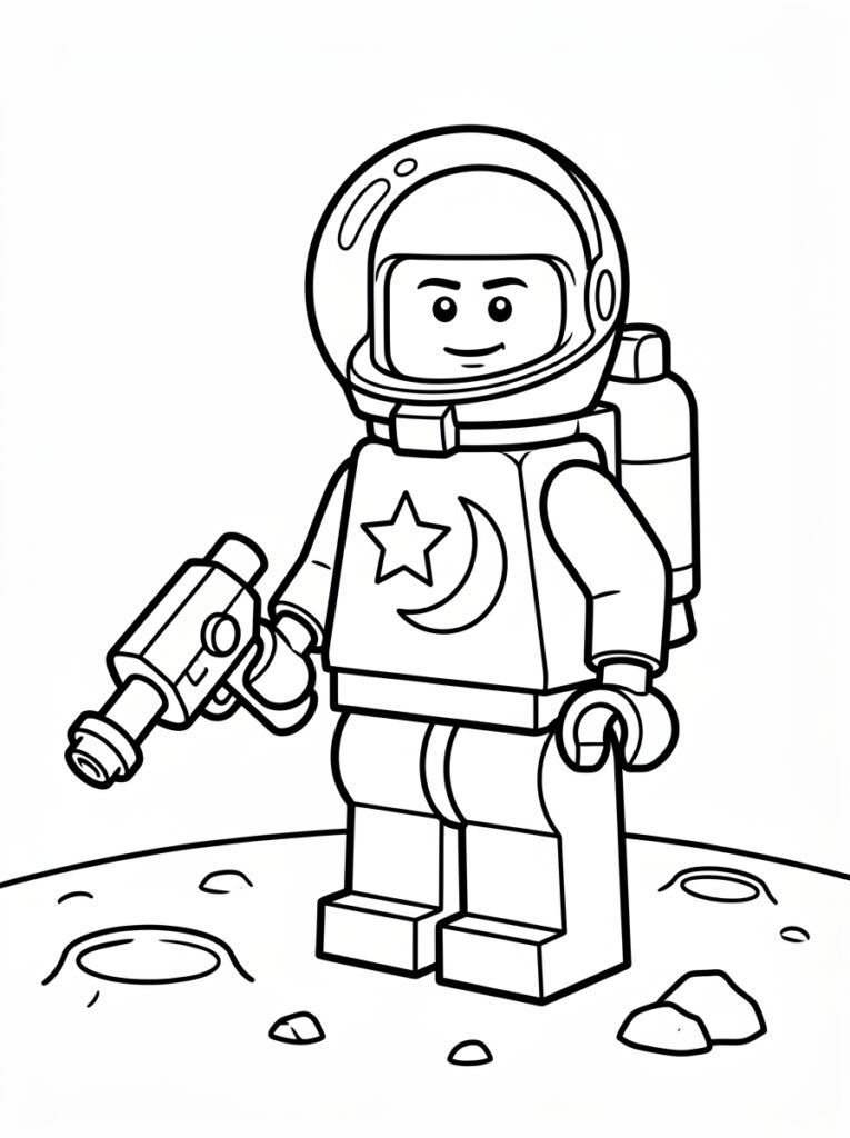 LEGO astronaut met pistool op maanbodem