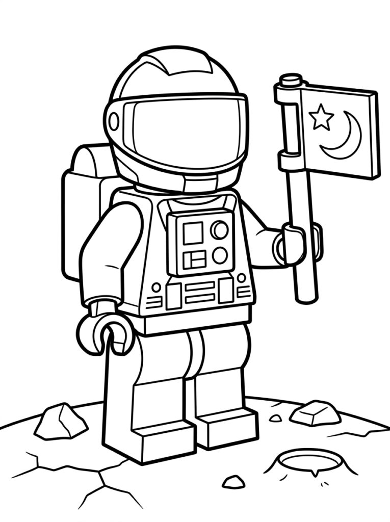 LEGO astronaut met vlag op maanbodem