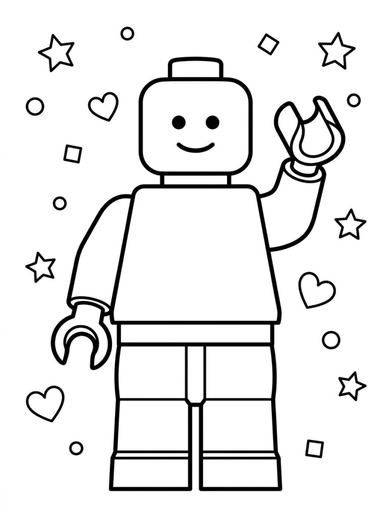LEGO man met sleutel tussen sterren en harten