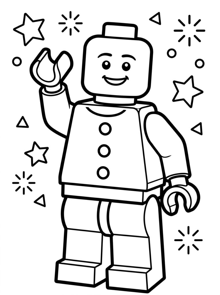 LEGO man met knopenjas zwaait tussen sterren