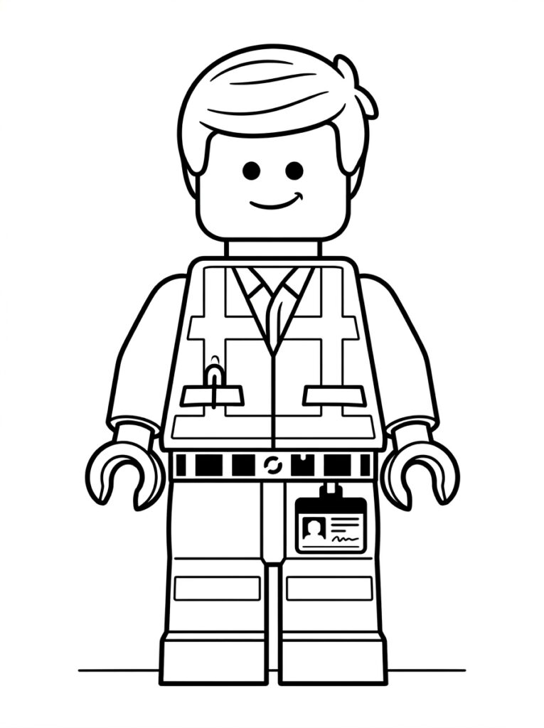 Glimlachende LEGO man met vest en identiteitsbadge