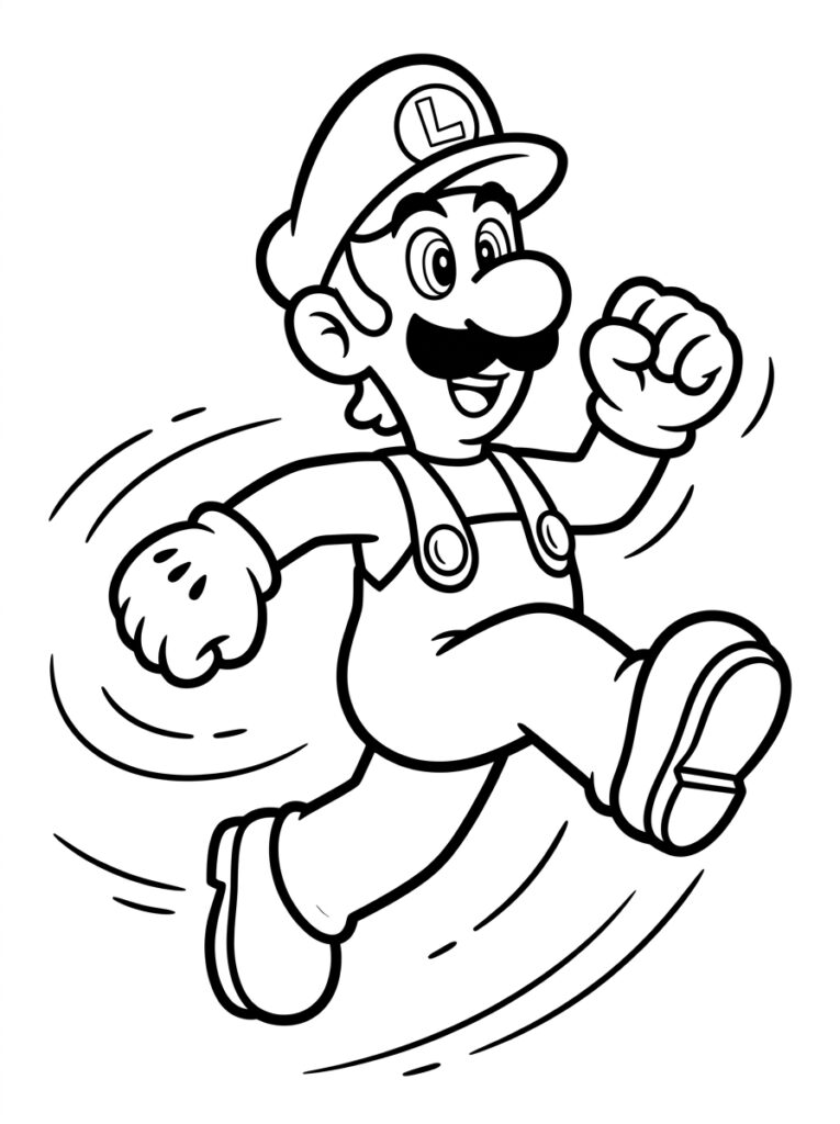 Luigi rent lachend met gebalde vuisten