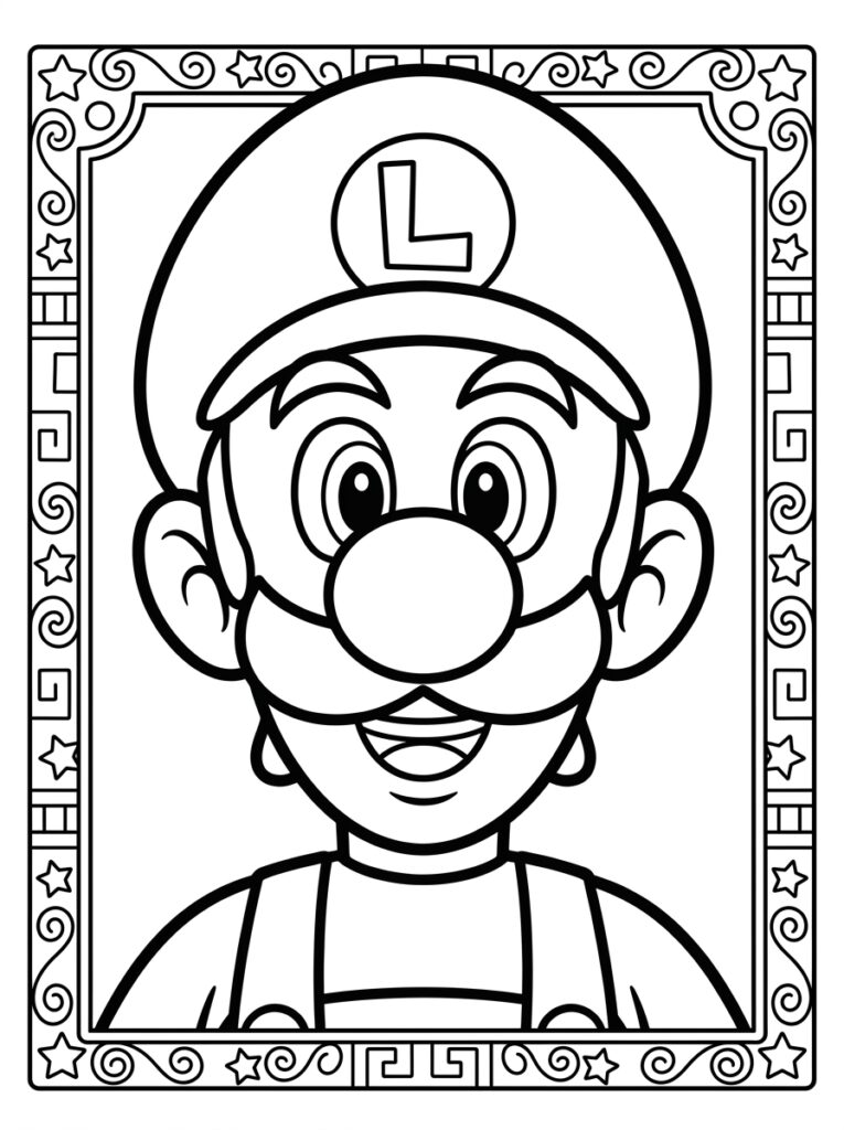 Luigi portret in lijst met sterren en krullen