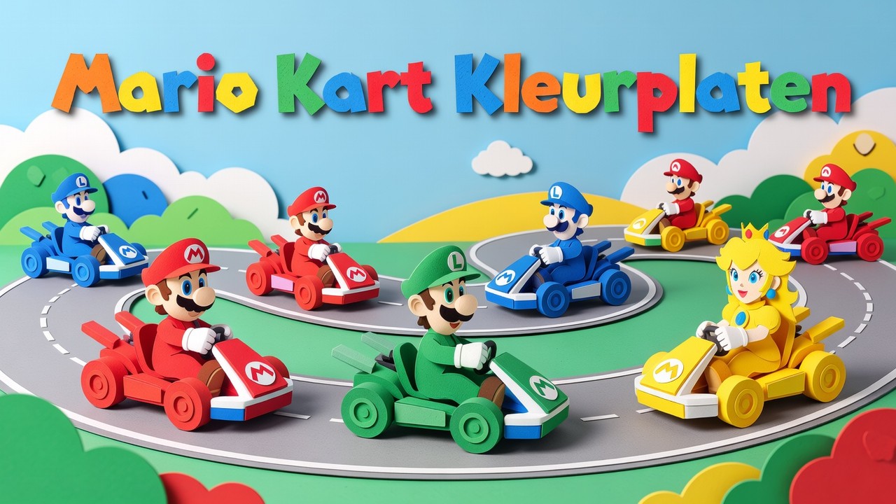 Mario Kart Kleurplaten kleurrijke 16:9 thumbnail