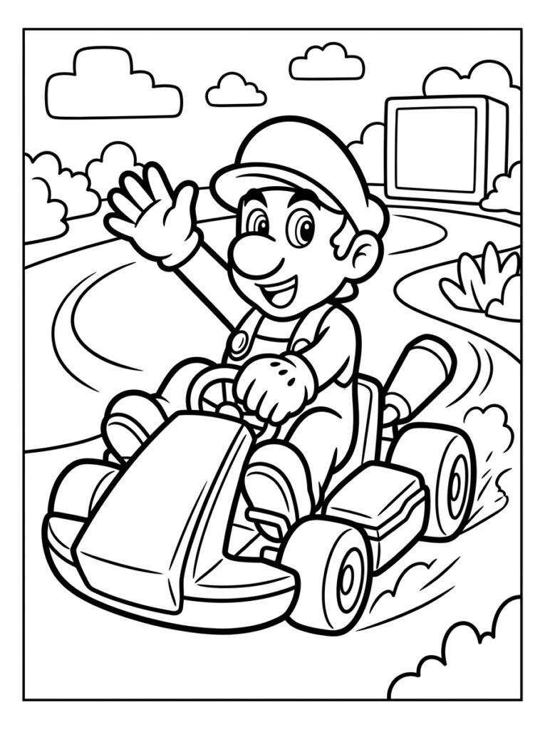 Mario wuift lachend in racekart
