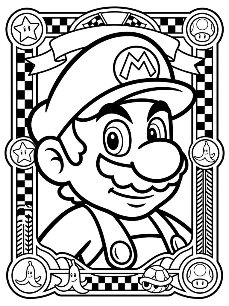 Mario met pet en snor in versierde lijst