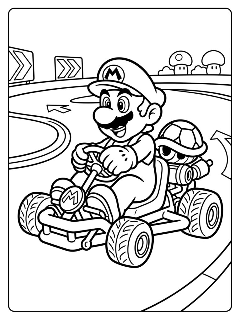 Mario in kart op bochtige racebaan
