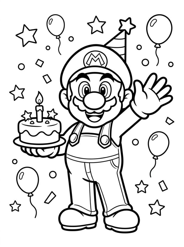 Mario zwaait en houdt taart met kaars vast