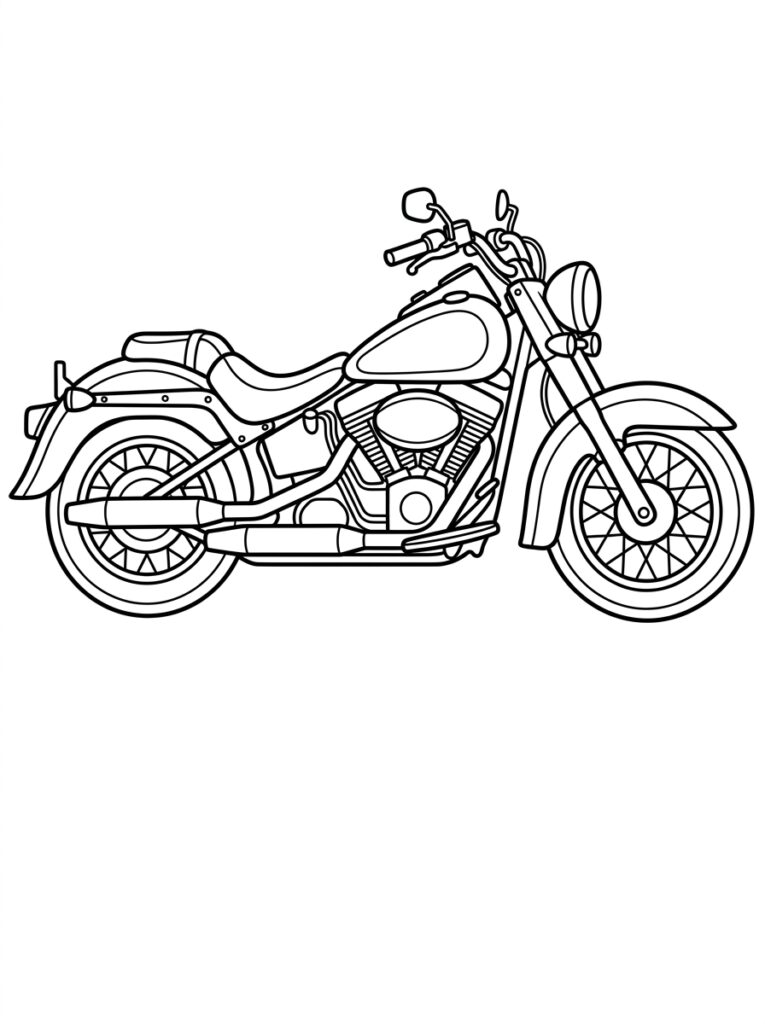 Kleurplaat van een klassieke motorfiets met stuur en zadel
