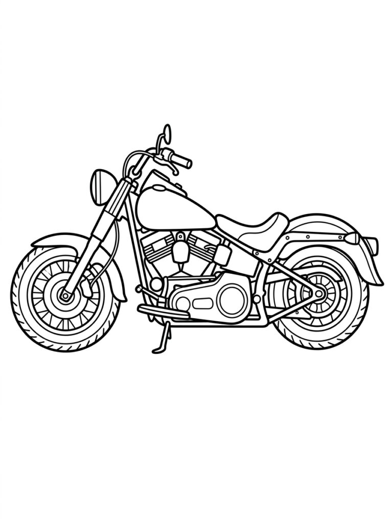 Kleurplaat van een motorfiets met uitlaat en spatborden