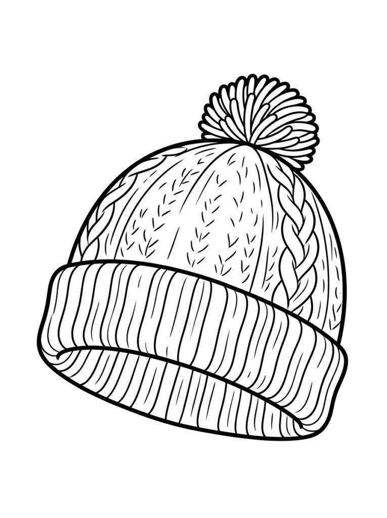 Gebreide muts met pompon en vlechten