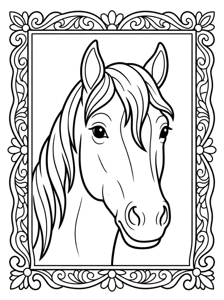 Paardenhoofd in bloemen omlijsting