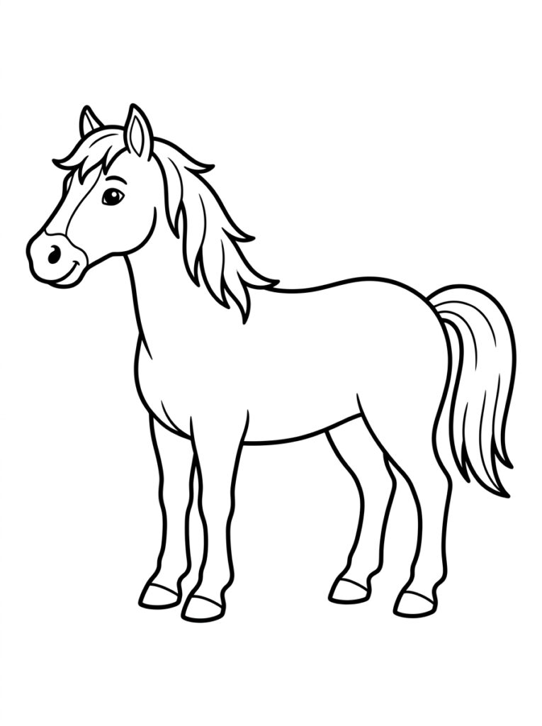 Paard in zijprofiel met lange manen en staart