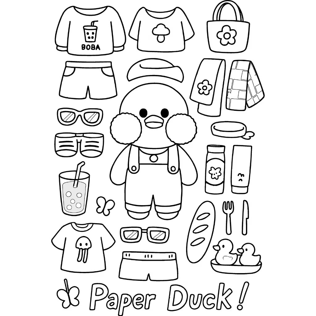 Paper Duck in tuinbroek met bestek en eendjes