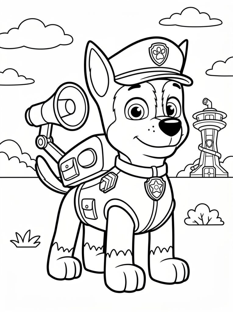 Politiehond met megafoon en uitkijktoren