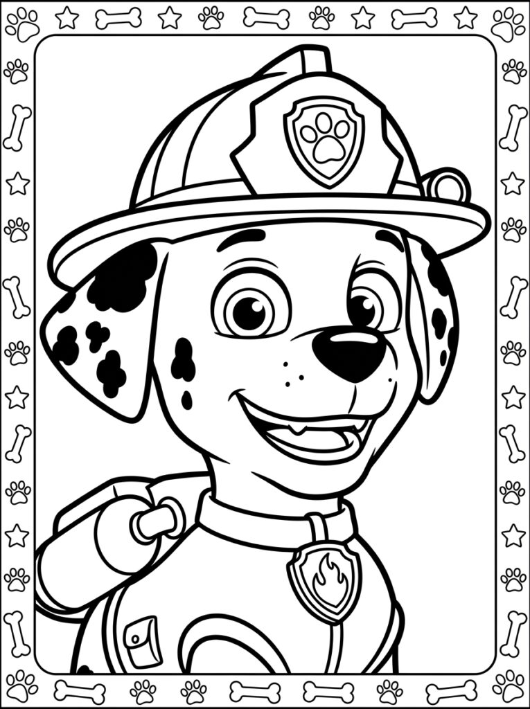 Marshall met brandweerhelm in rand van botten