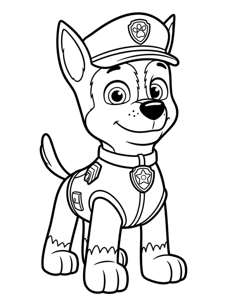 Chase staat in uniform met pet