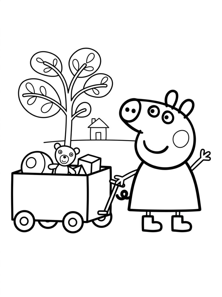 Peppa Pig trekt wagen met beer en blokken