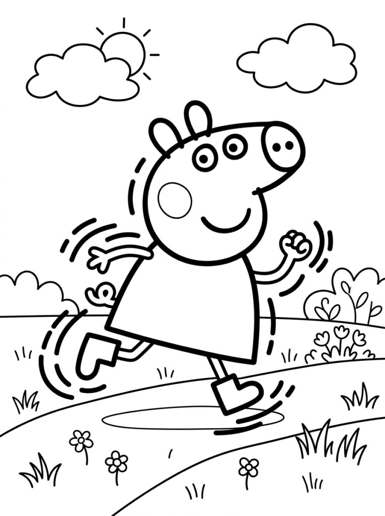 Peppa Pig rent over een zonnig pad