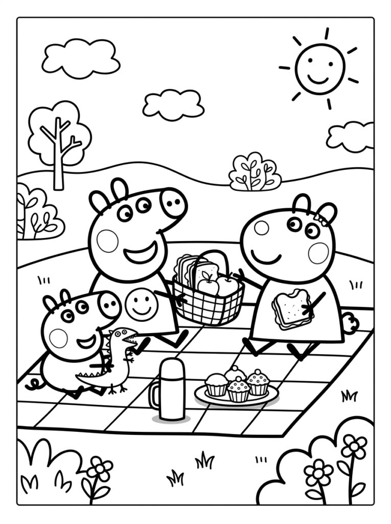 Peppa Pig picknickt met dino en muffins