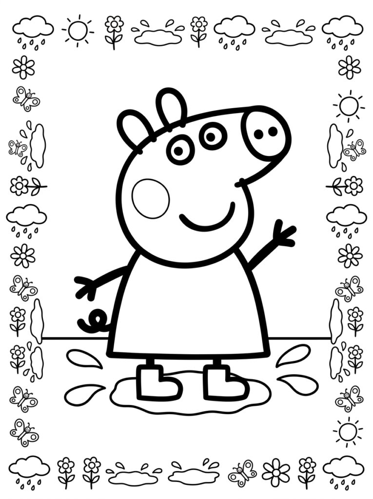Peppa Pig staat in plas met laarzen