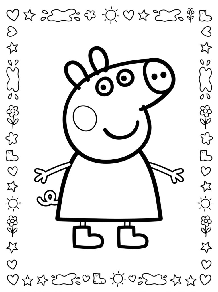 Peppa Pig lacht met gespreide armen en laarzen