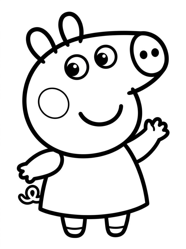 Peppa Pig zwaait met zichtbare krulstaart