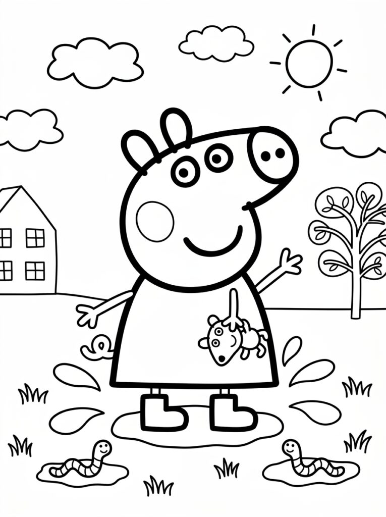 Peppa Pig in modderplas met regenwormen en slak