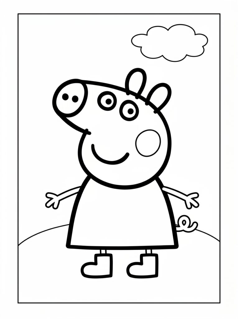Peppa Pig met gespreide armen op heuvel