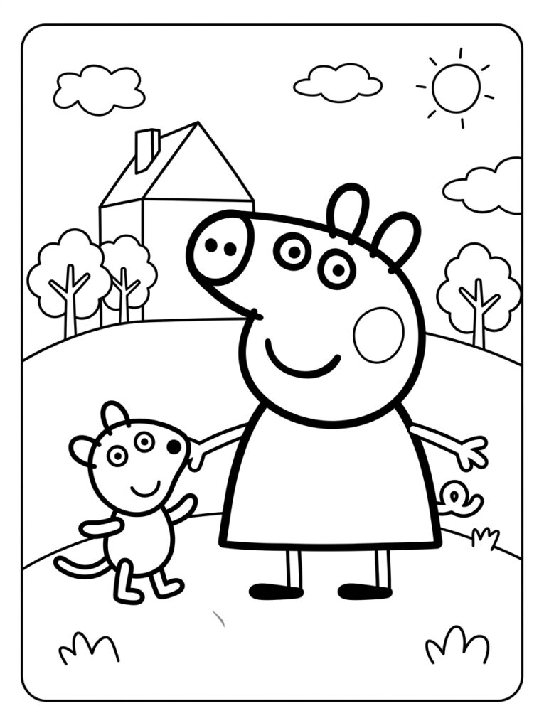 Peppa Pig houdt hand vast van klein katje