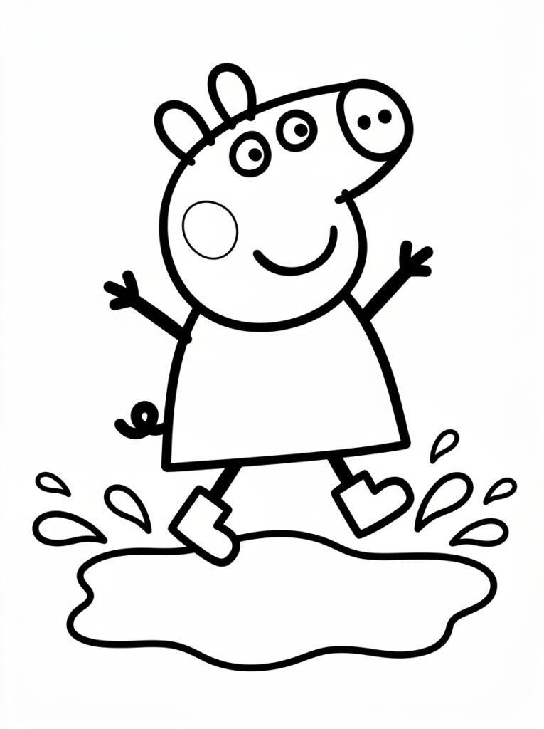 Peppa Pig springt in plas met opgespat water