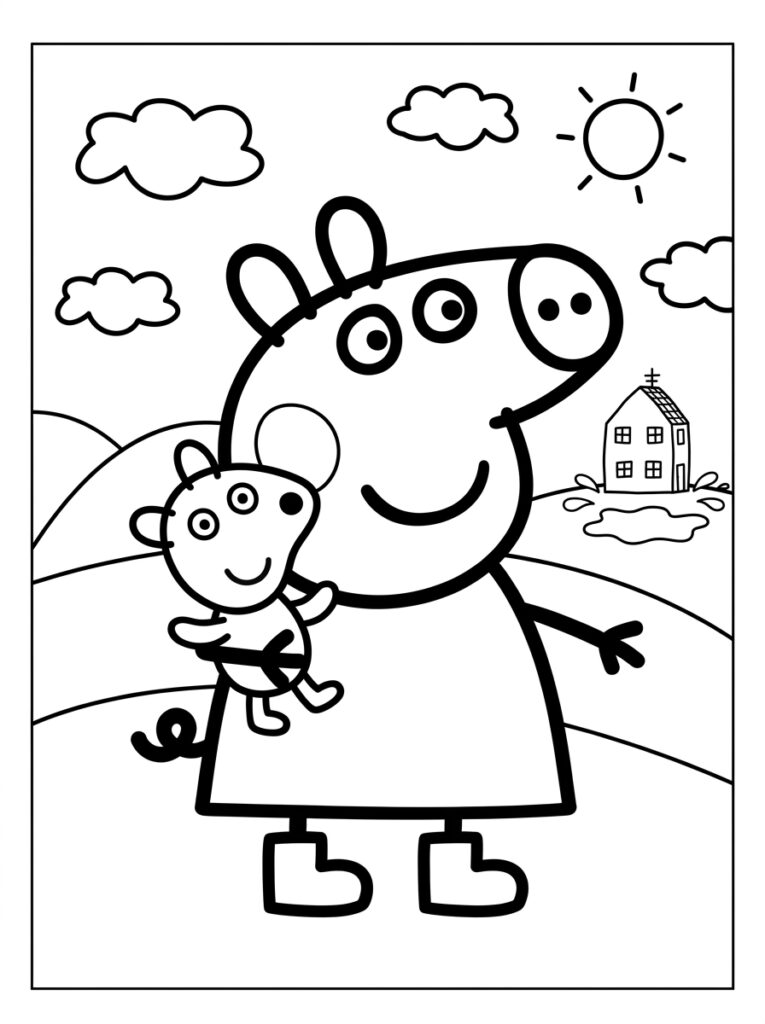 Peppa Pig houdt klein varkentje vast met huis