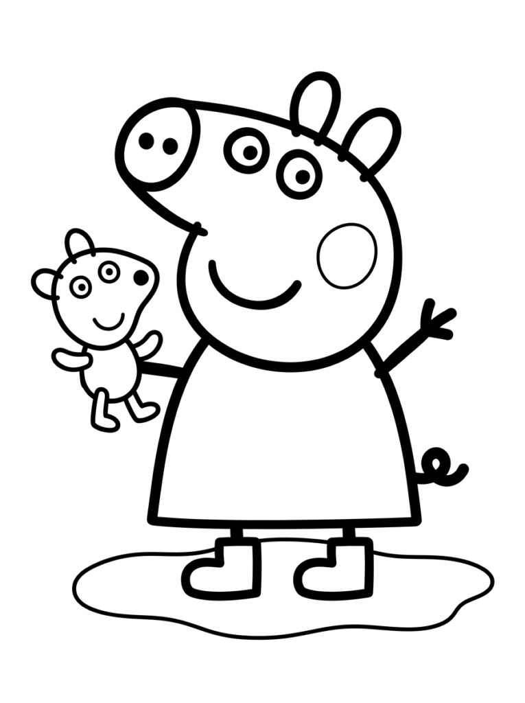 Peppa Pig houdt klein varkentje vast in plas